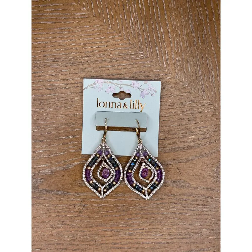 Lonna & Lilly Teardrop Dangle Earrings Gold Multicolor Crystal Statement Boho - Picture 1 of 2
